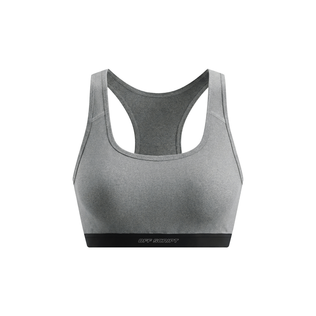 Off Script Women's Cropped Sports Bra - Flower Gray front mockup