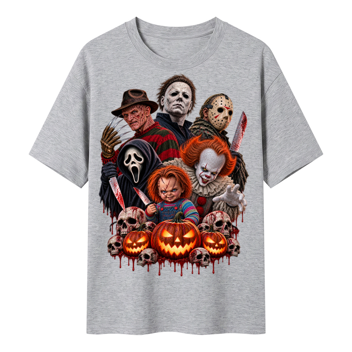 Flower Gray Halloween Horror Icons T-Shirt front mockup