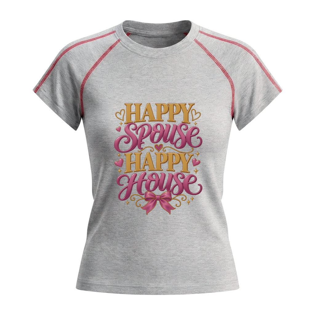 Happy Spouse Happy House Women's Graphic Raglan T-Shirt - Flower Gray front 3D mockup