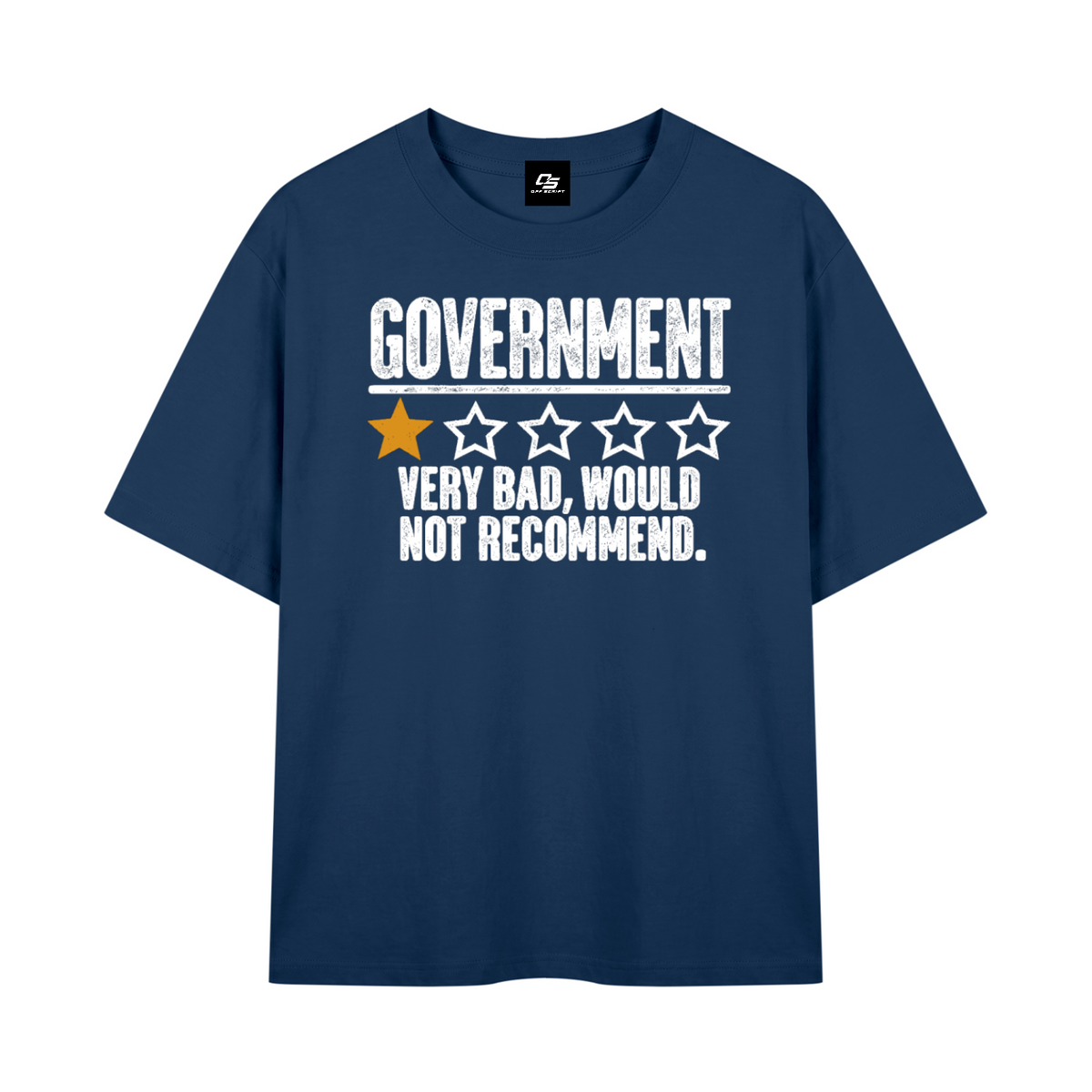 Government Very Bad Would Not Recommend unisex graphic T-shirt – Navy Blue front Mockup view