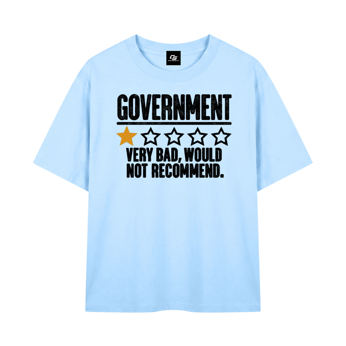 Government Very Bad Would Not Recommend unisex graphic T-shirt – Sky Blue front Mockup view