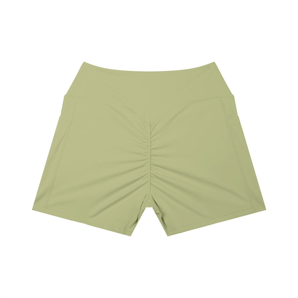 Women’s High Rise Pocket Yoga Shorts - Gray Green - back