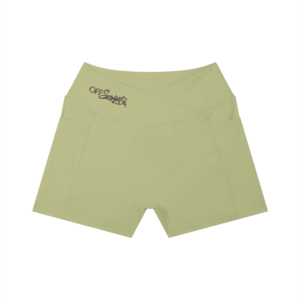 Women’s High Rise Pocket Yoga Shorts - Gray Green - front