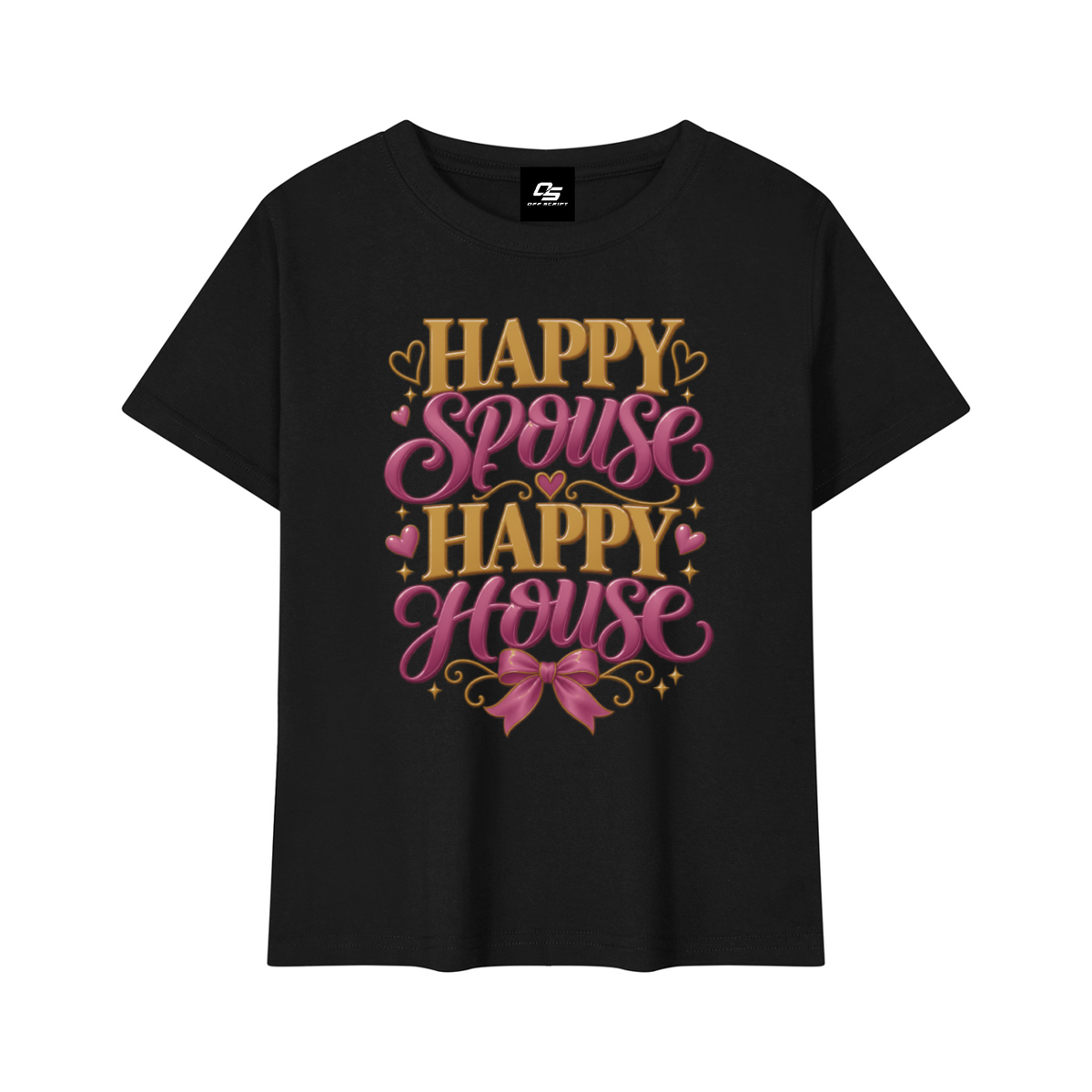 Happy Spouse Happy House women's baby T-shirt – Black front Mockup view
