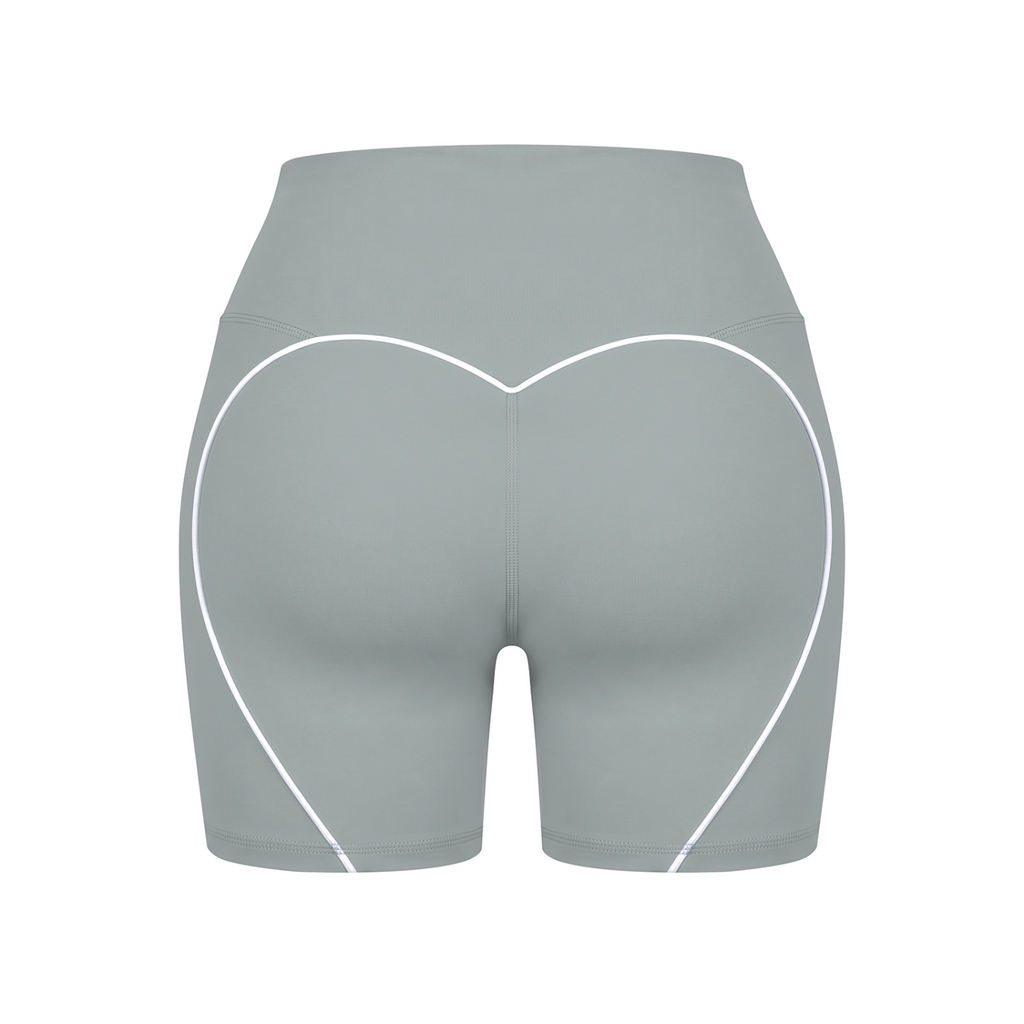 Off Script Women’s High Waisted Yoga Biker Shorts - Haze Blue back 3D mockup