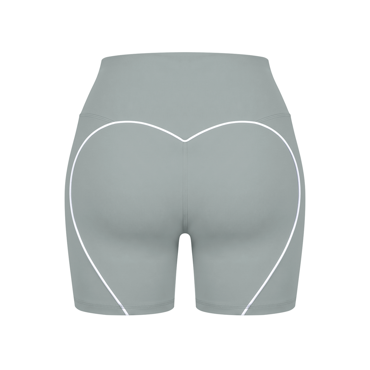 Off Script Women’s High Waisted Yoga Biker Shorts - Haze Blue back 3D mockup