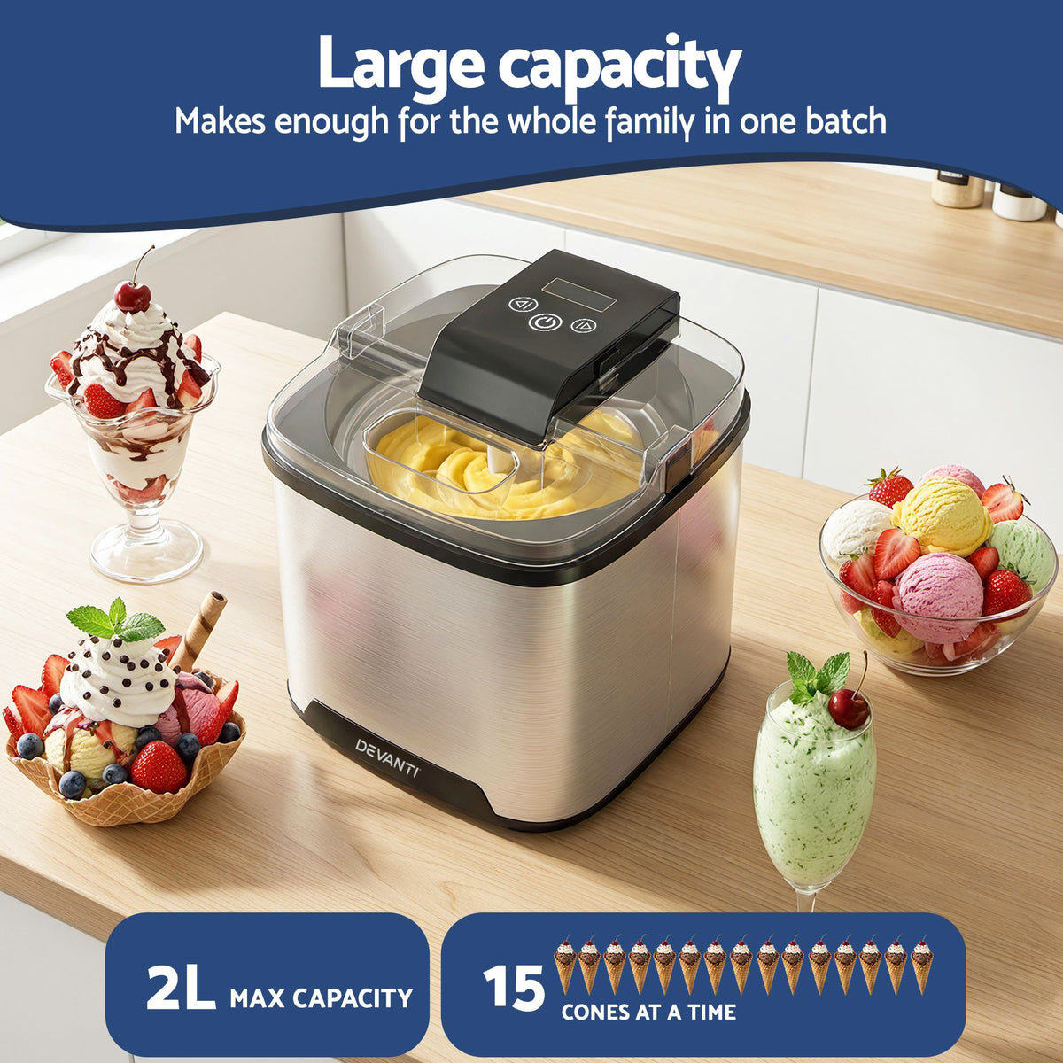 Devanti 2L Ice Cream & Slushie Maker – Silver