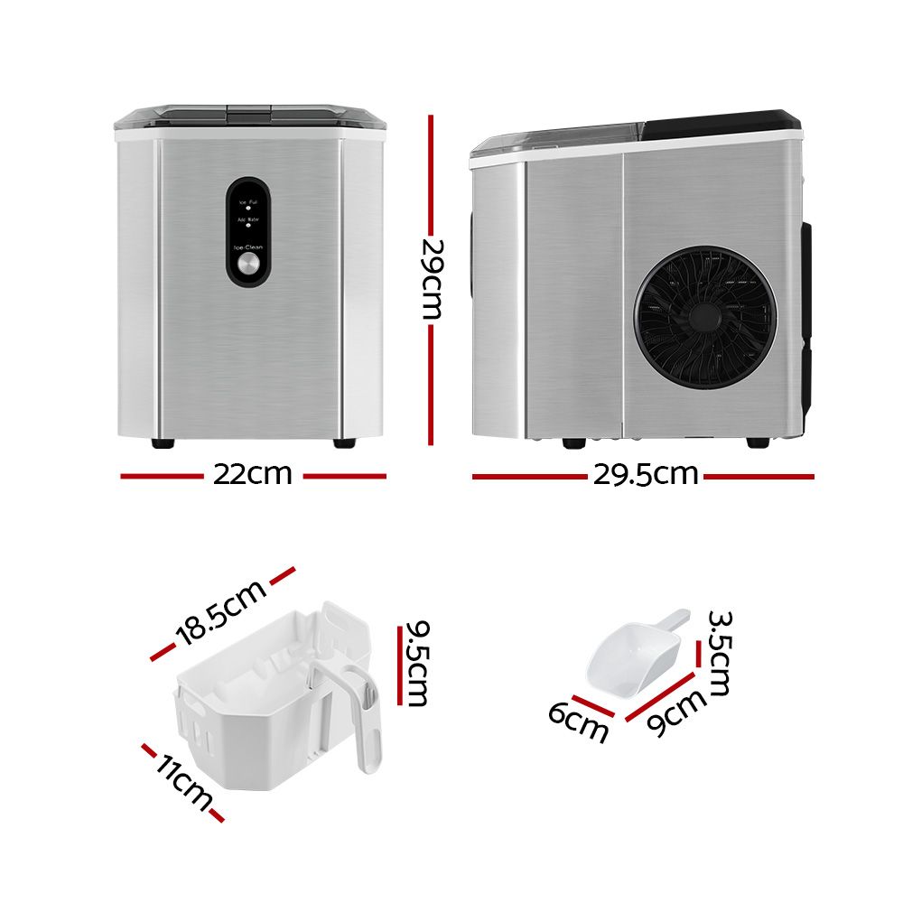 Devanti Ice Maker – Up to 12 kg/Day, Silver