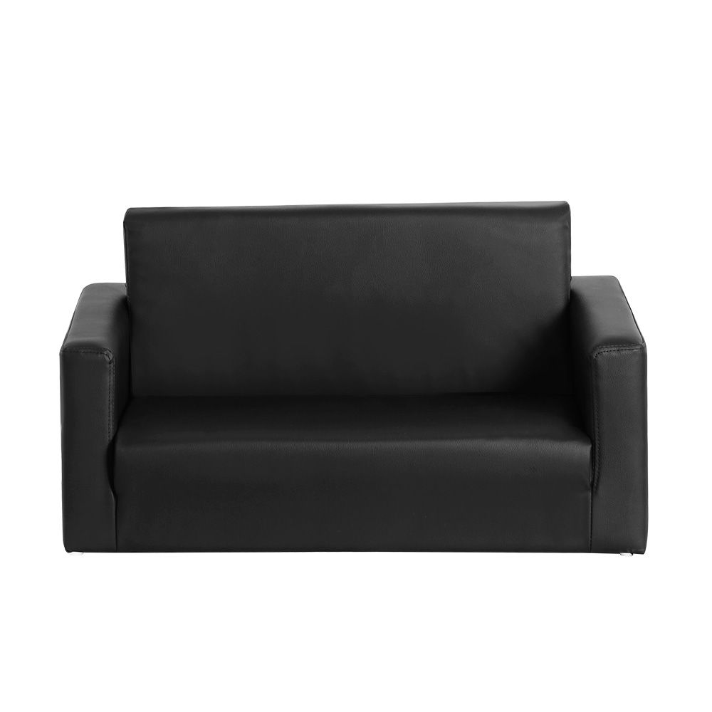 Keezi Children’s Two-Seater Fold-Out Sofa Bed – Black PU Leather — product image 4 of 7