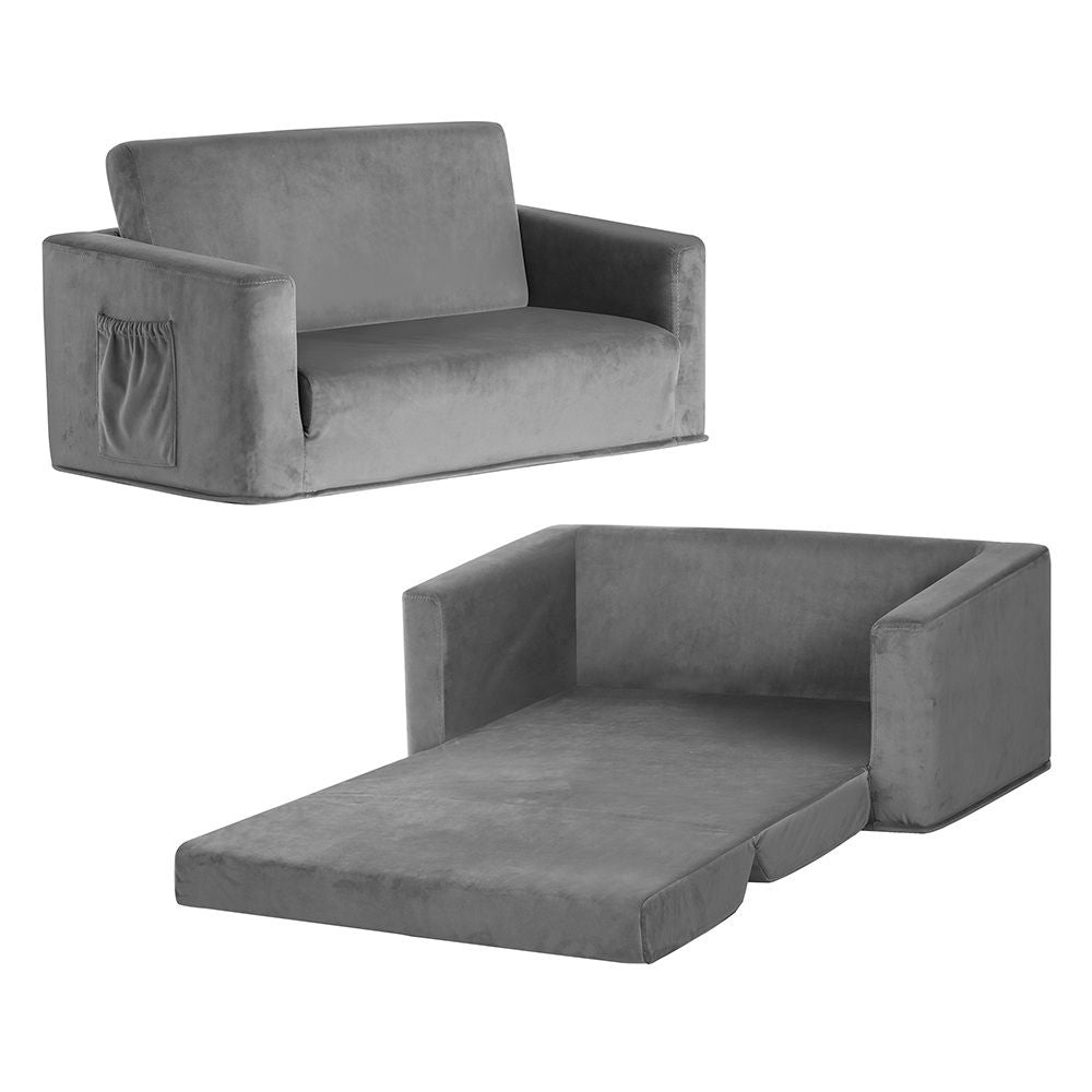 Keezi Kids 2-Seater Fold-Out Sofa Bed – Grey — product image 2 of 7