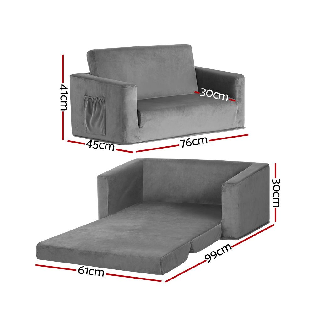 Keezi Kids 2-Seater Fold-Out Sofa Bed – Grey — product image 3 of 7