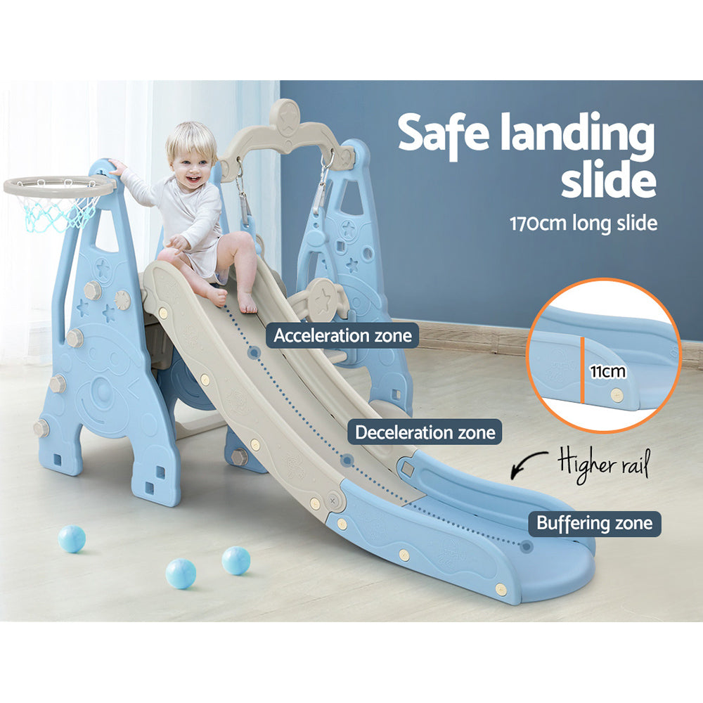 Keezi Kids Slide Swing Set Basketball Hoop Outdoor Playground Toys 170cm Blue — product image 7 of 8