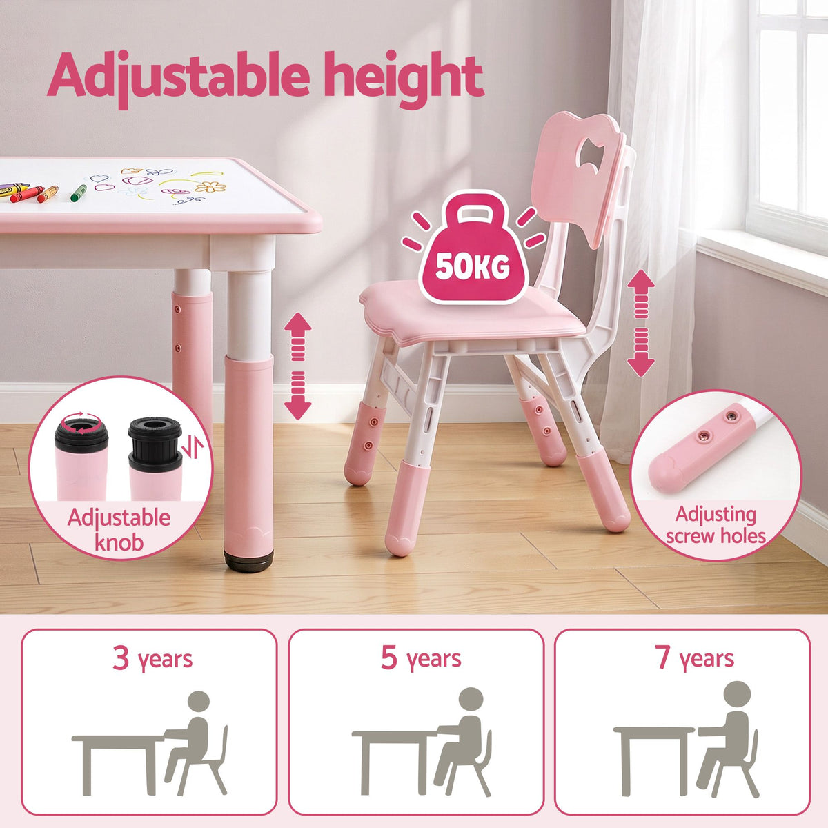 Keezi Adjustable Kids Activity Table with 2 Chairs - Pink