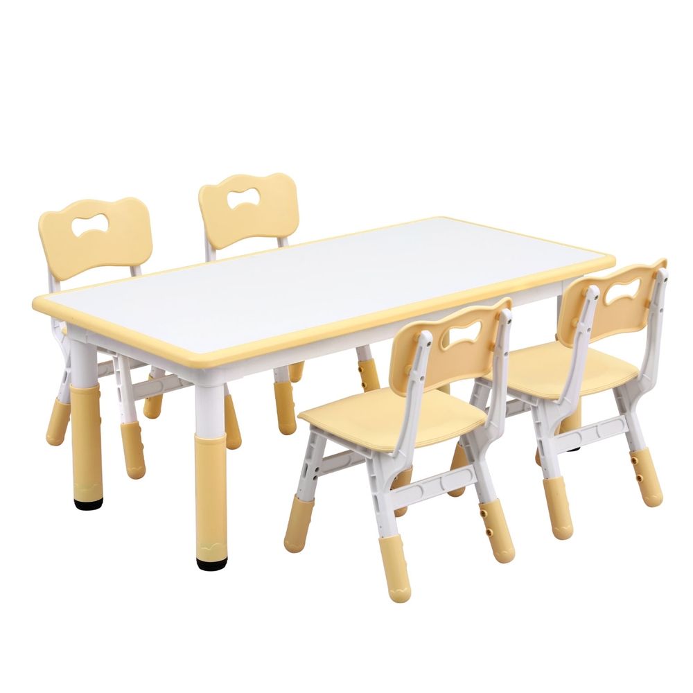 Keezi Kids Table and 4 Chairs Set Height Adjustable Toddler Desk and Chair Set for Ages 3-8, Children Activity Table with Graffiti Desktop for Learning Drawing Playing, Yellow — product image 3
