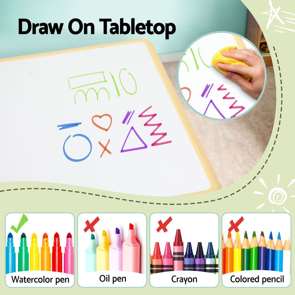 Keezi Kids Table and 4 Chairs Set Height Adjustable Toddler Desk and Chair Set for Ages 3-8, Children Activity Table with Graffiti Desktop for Learning Drawing Playing, Yellow — product image 5