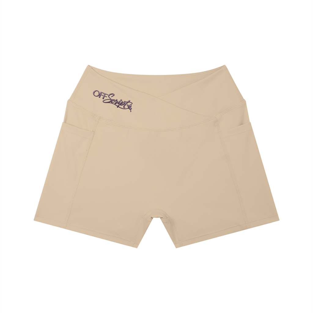 Women’s High Rise Pocket Yoga Shorts - Khaki - front