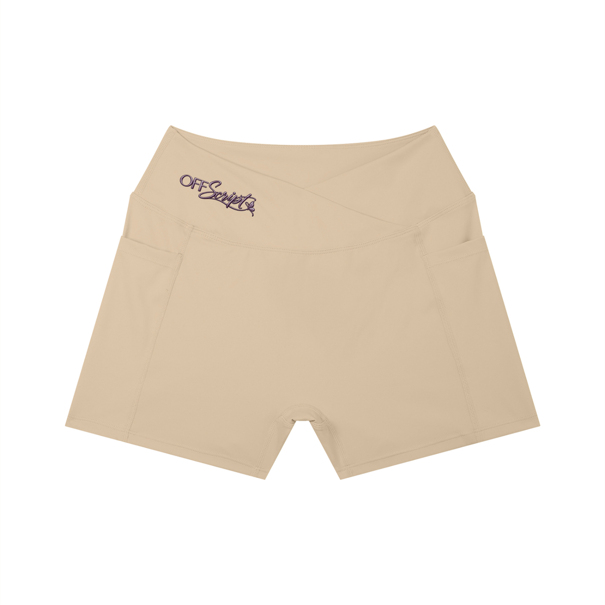 Women’s High Rise Pocket Yoga Shorts - Khaki - front