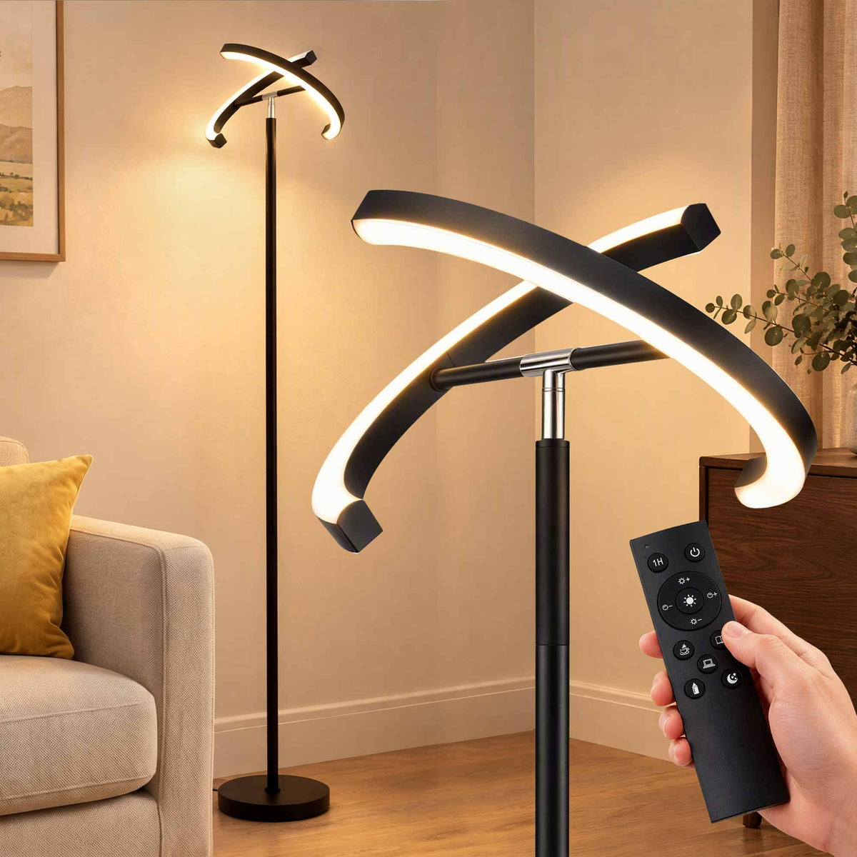 Artiss LED Floor Lamp with Dual Rotating Heads, Dimmable Light and Remote Control Black 20W — product image 1 of 9