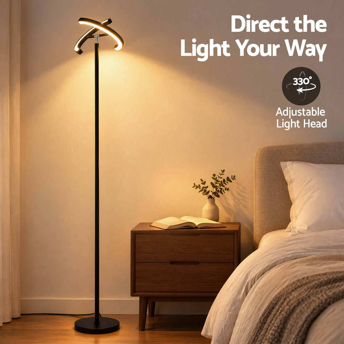 Artiss LED Floor Lamp with Dual Rotating Heads, Dimmable Light and Remote Control Black 20W — product image 5 of 9