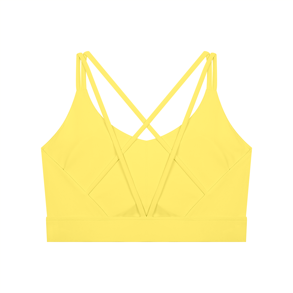 Off Script Women’s Lycra Cropped Yoga Sport Bra - Lemon Yellow back