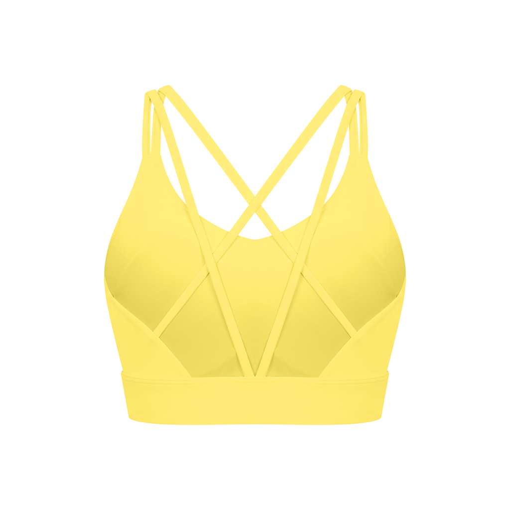 Off Script Women’s Lycra Cropped Yoga Sport Bra - Lemon Yellow back mockup