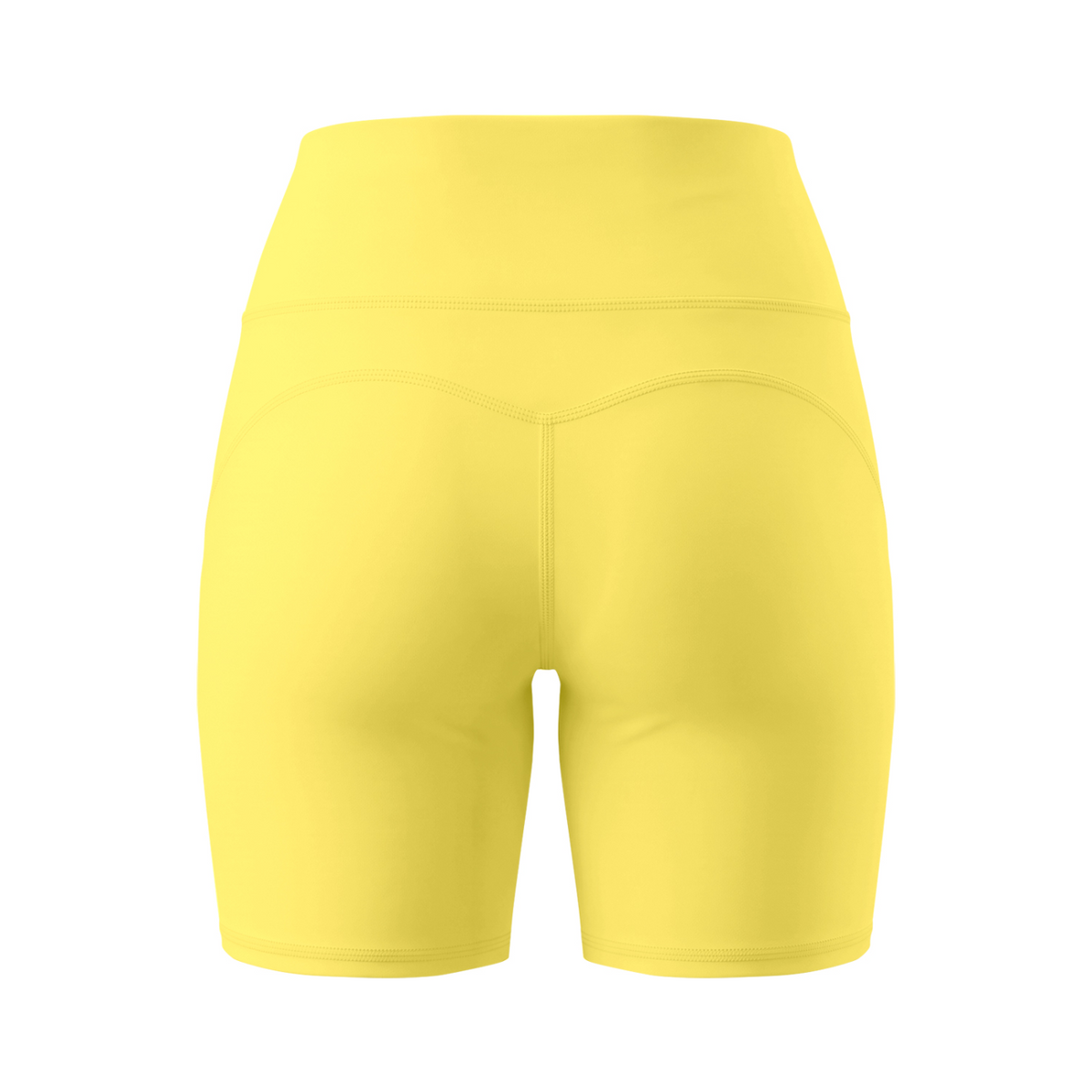 Off Script Women’s High Waisted Yoga Biker Shorts - Lemon Yellow back mockup