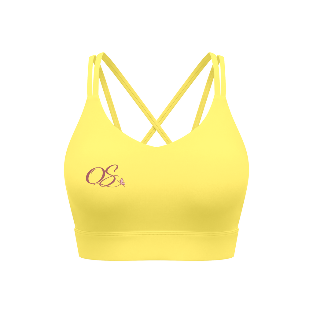 Off Script Women’s Lycra Cropped Yoga Sport Bra - Lemon Yellow front mockup