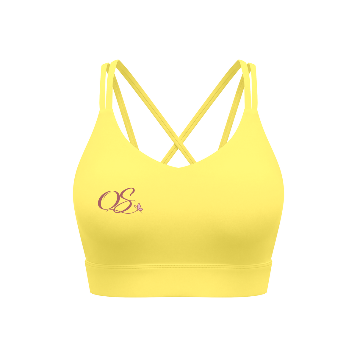 Off Script Women’s Lycra Cropped Yoga Sport Bra - Lemon Yellow front mockup