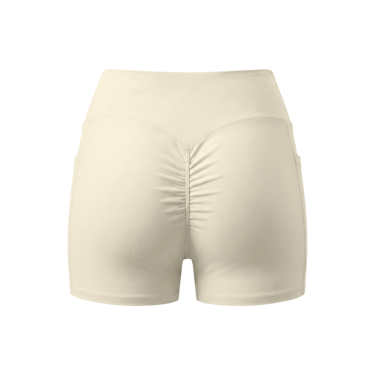Women’s High Rise Pocket Yoga Shorts - Light Apricot - back 3D mockup