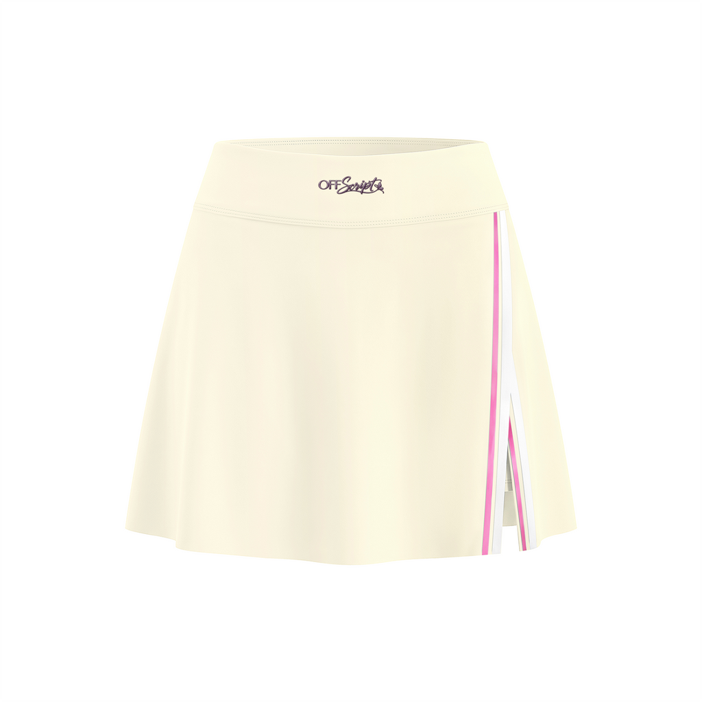 Off Script Women’s A-Line Contrast Panel Slit Skirt - Light Apricot front 3D mockup