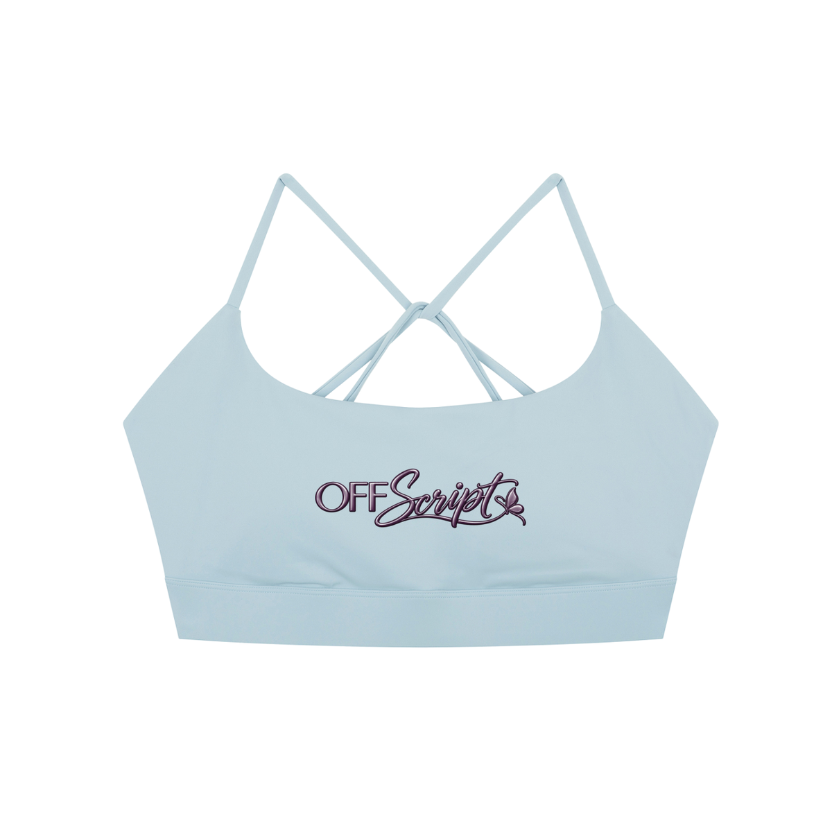 Off Script Women’s Strappy Criss-Cross Yoga Sports Bra - Light Blue front