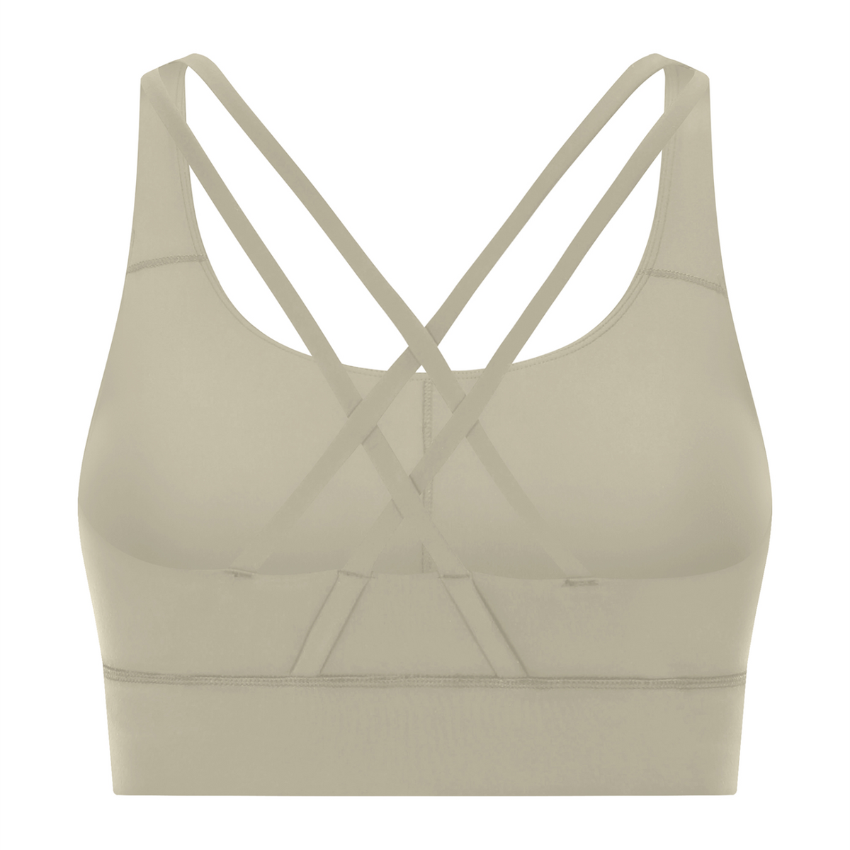 Off Script Women’s Strappy Criss-Cross Sports Bra - Light Gray back 3D mockup