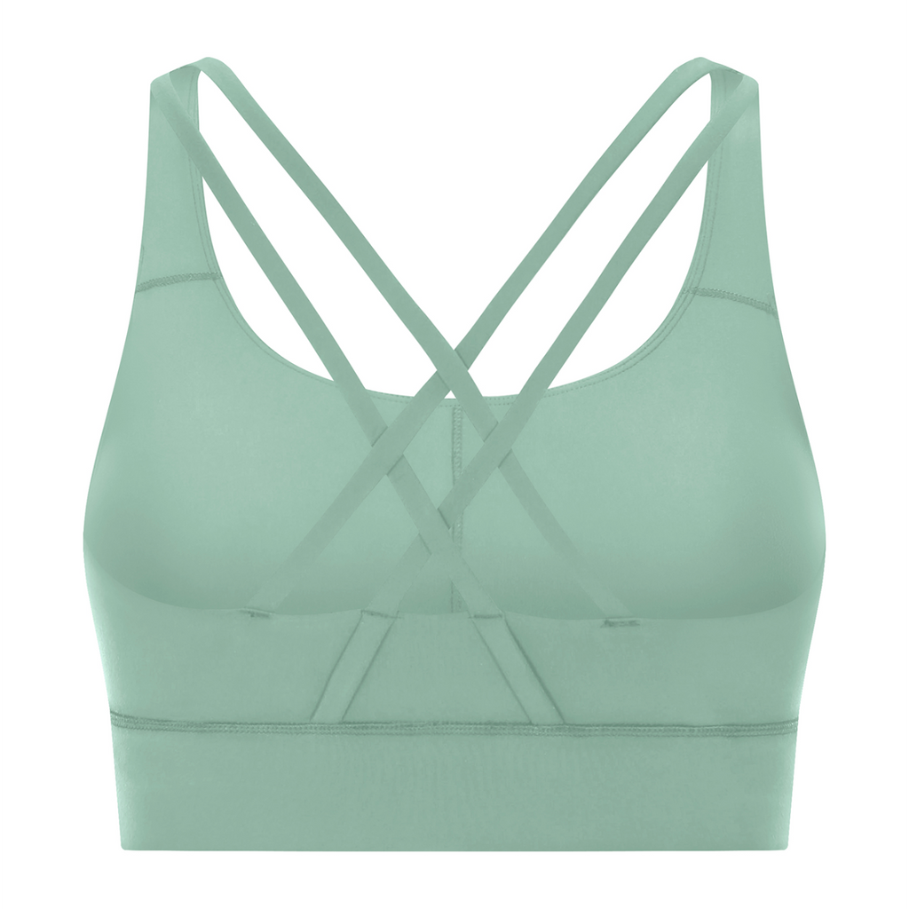 Strappy Criss-Cross Sports Bra - Light Green back mockup