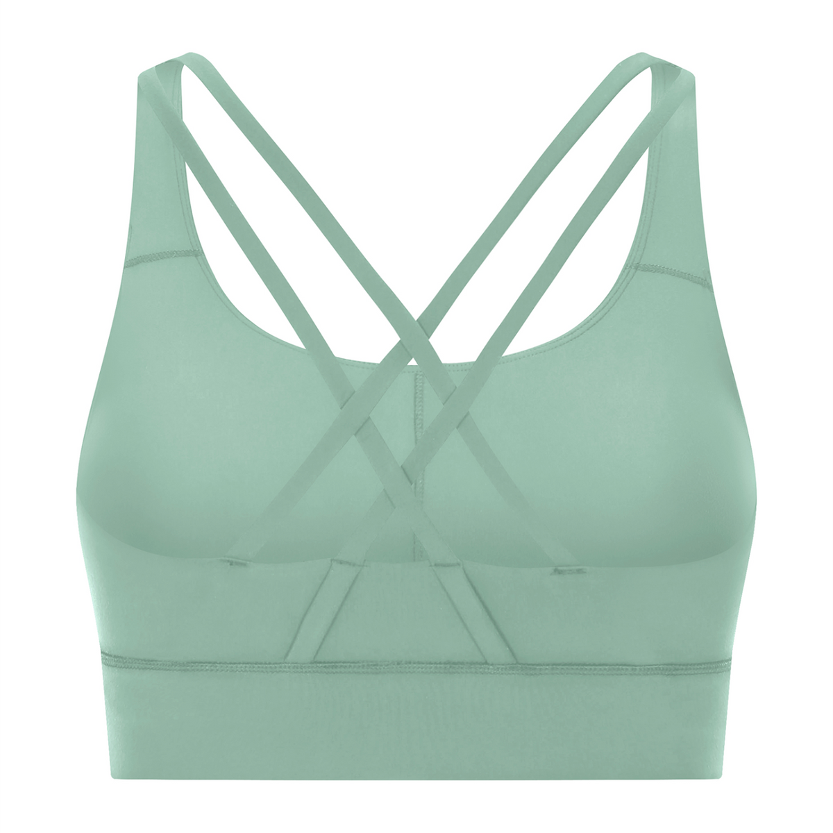 Off Script Women’s Strappy Criss-Cross Sports Bra - Light Green back 3D mockup