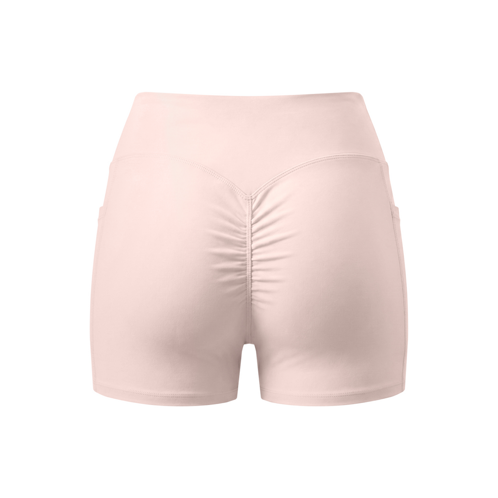 Women’s High Rise Pocket Yoga Shorts - Light Pink - back 3D mockup