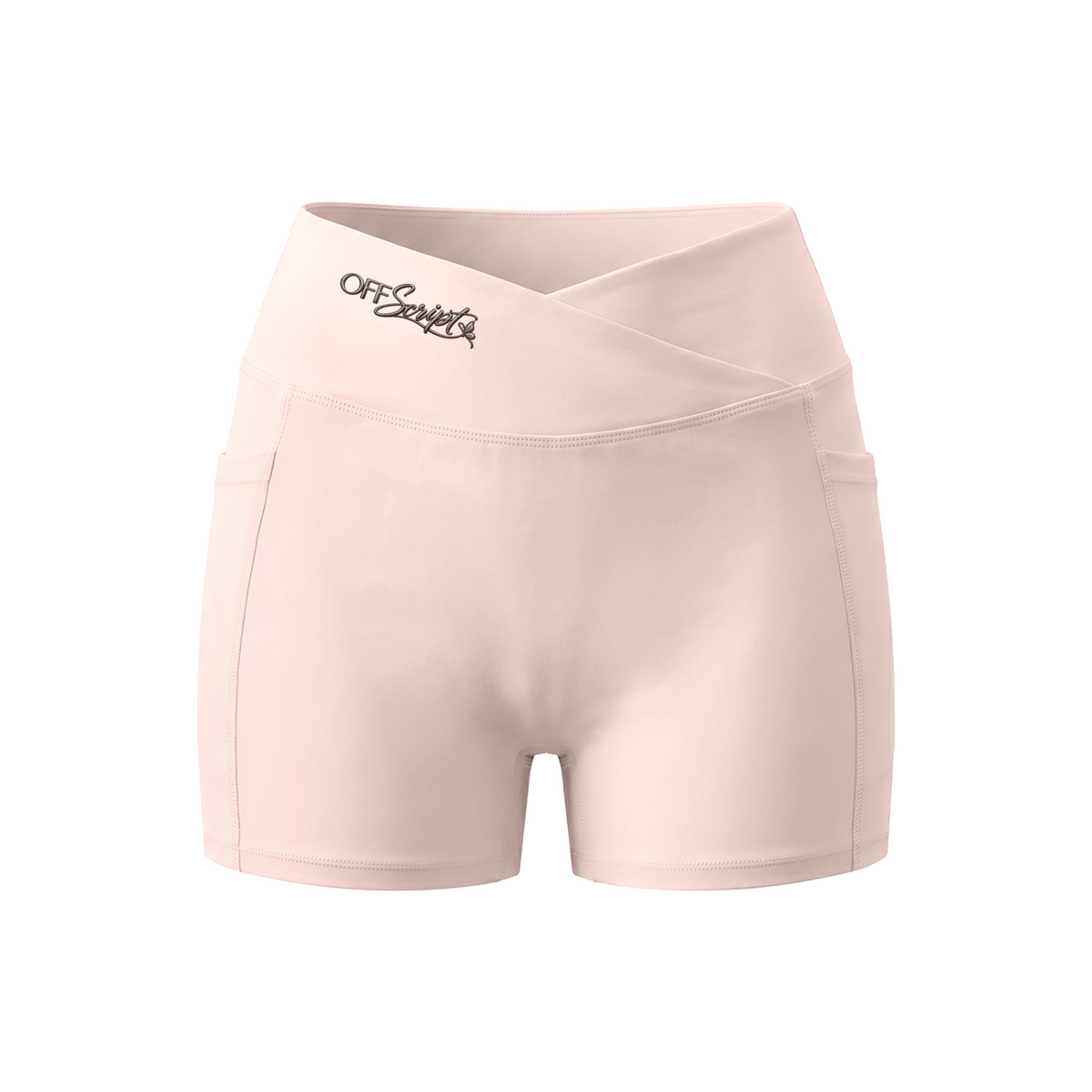 Women’s High Rise Pocket Yoga Shorts - Light Pink - front 3D mockup
