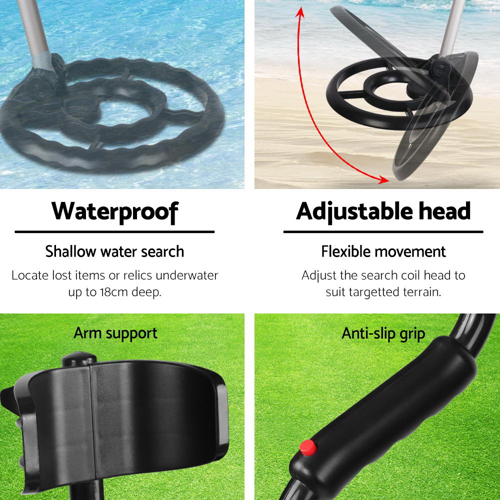 Metal Detector 180MM Deep Sensitive Water Resistant Pinpointer Treasure Hunter Black