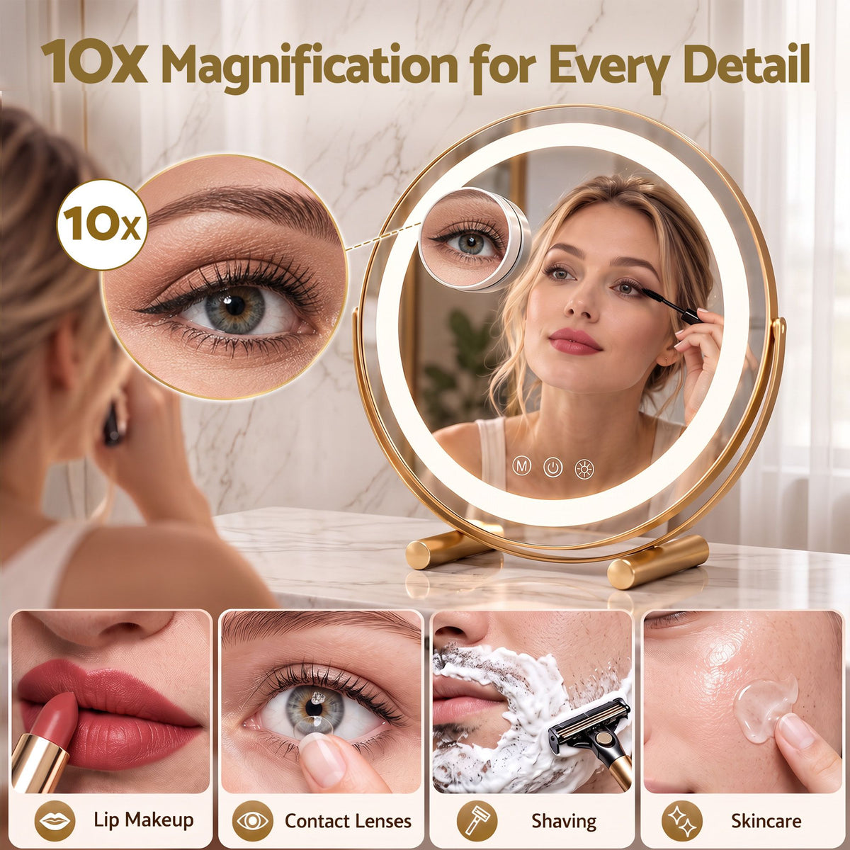 Embellir 50cm Hollywood Makeup Mirror with Lights and 10X Magnifier Round Gold — product photo 7 of 10