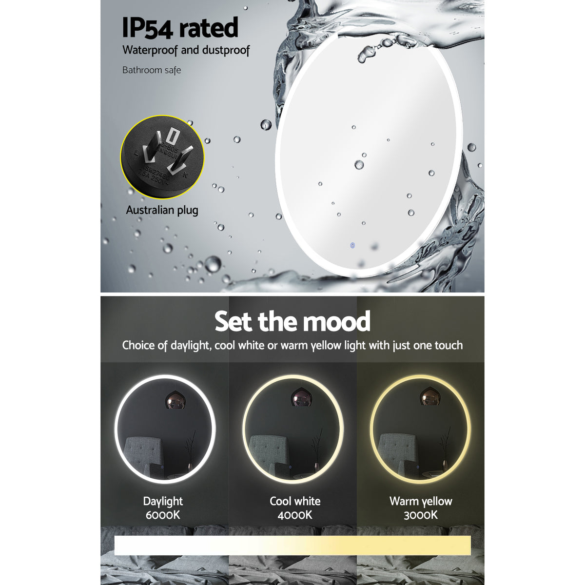 Embellir Round Backlit LED Anti-Fog Bathroom Mirror – 90 cm — product image 5 of 8