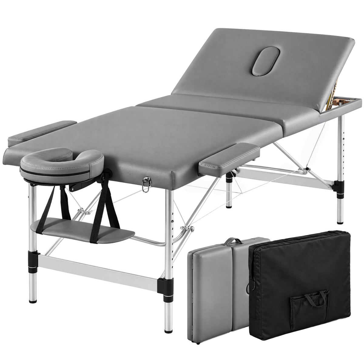 Zenses 3-Fold Portable Massage Table 80cm Adjustable Backrest & Height, Aluminium Beauty Bed Grey — product image 2 of 10