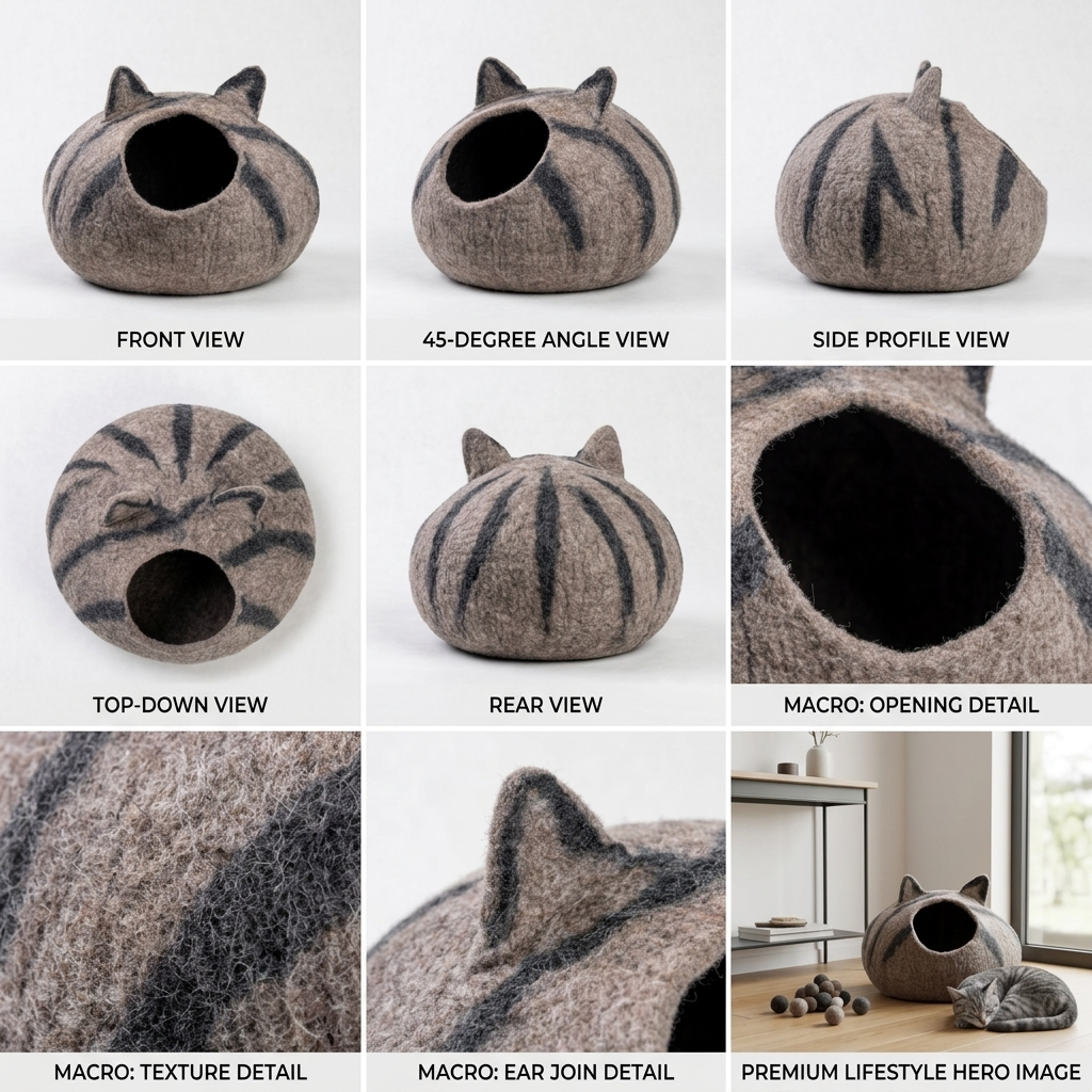 Grey Tabby Cat Wool Cat Cave Bed