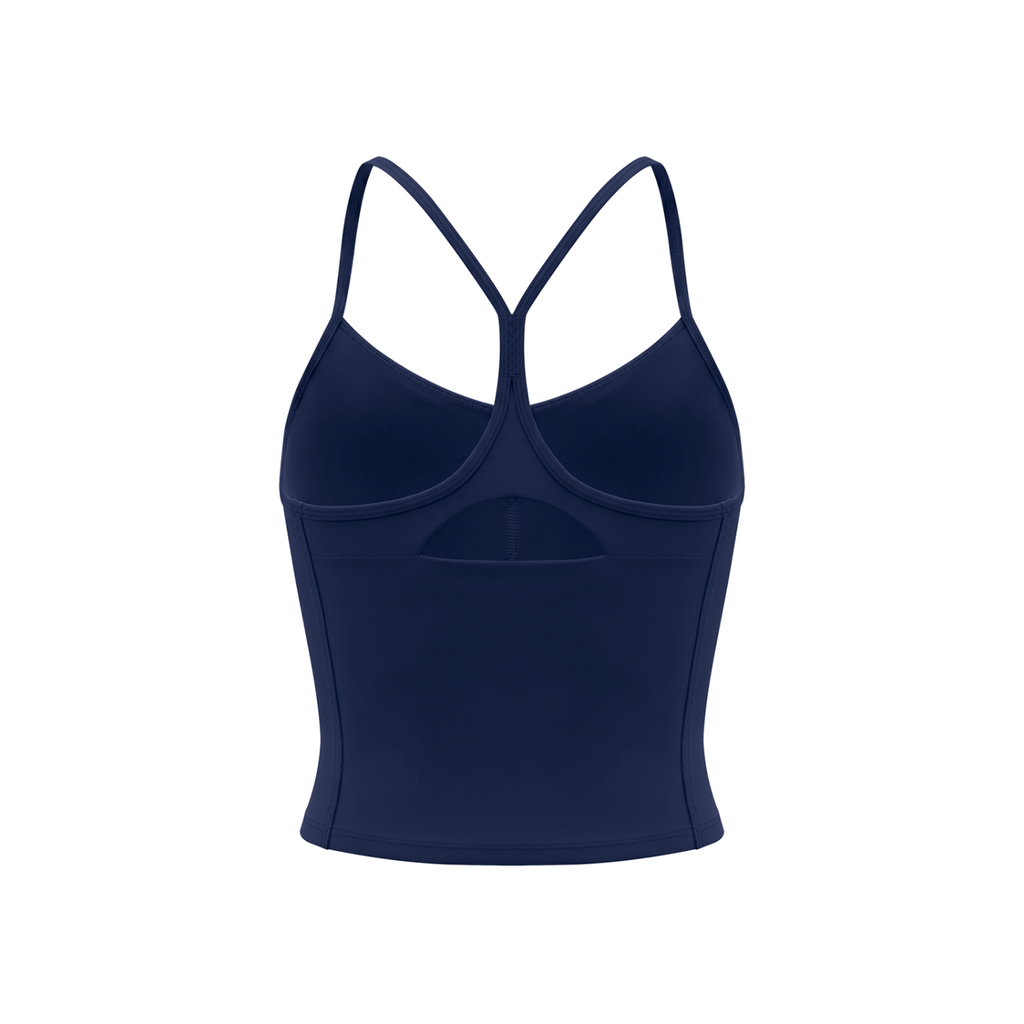 Off Script Women’s Solid Color Yoga Sports Bra - Navy Blue - back mockup