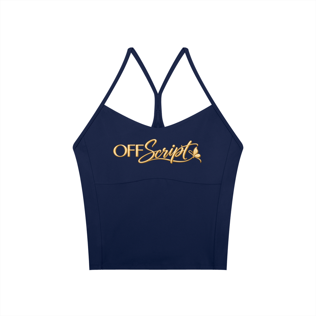 Off Script Women’s Solid Color Yoga Sports Bra - Navy Blue - front