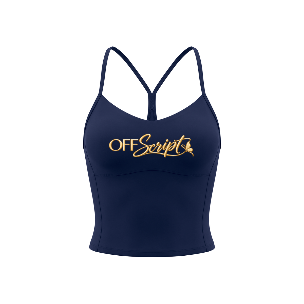 Off Script Women’s Solid Color Yoga Sports Bra - Navy Blue - front mockup