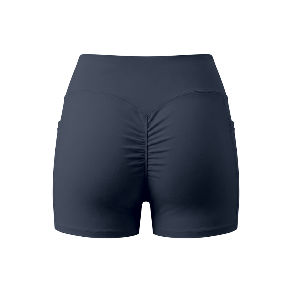 Women’s High Rise Pocket Yoga Shorts - Navy Blue - back 3D mockup