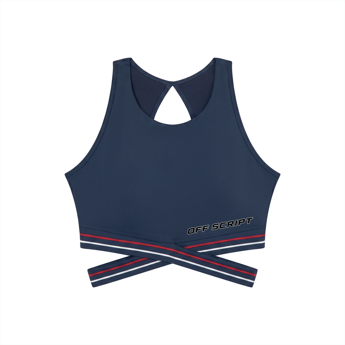 Off Script Women’s Criss-Cross Band Sports Bra - Navy Blue front