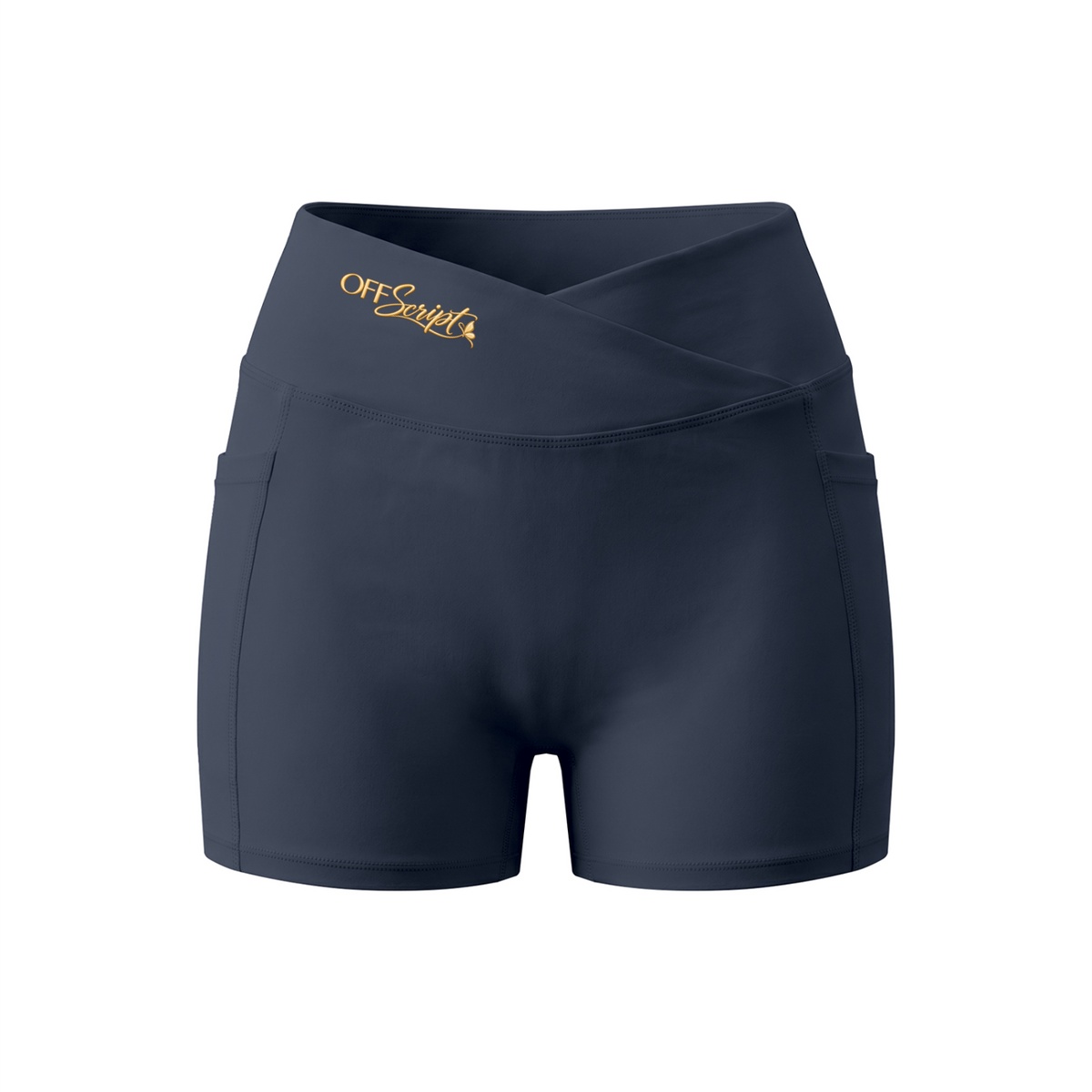Women’s High Rise Pocket Yoga Shorts - Navy Blue - front 3D mockup