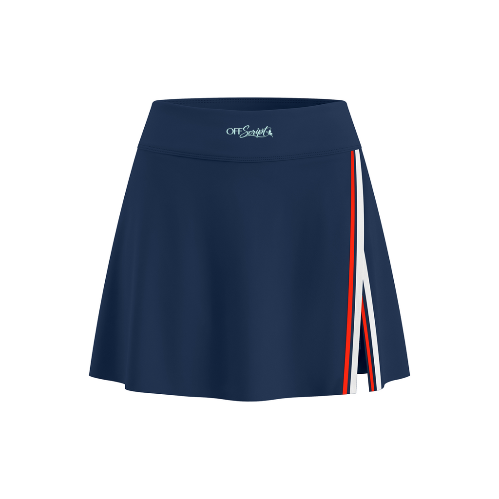 Off Script Women’s A-Line Contrast Panel Slit Skirt - Navy Blue front 3D mockup