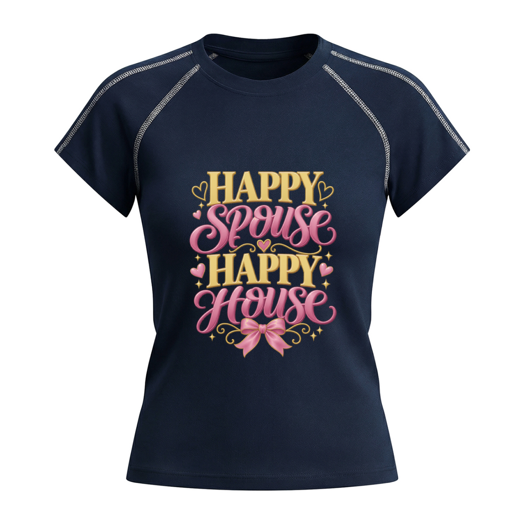 Happy Spouse Happy House Women's Graphic Raglan T-Shirt - Navy Blue front 3D mockup