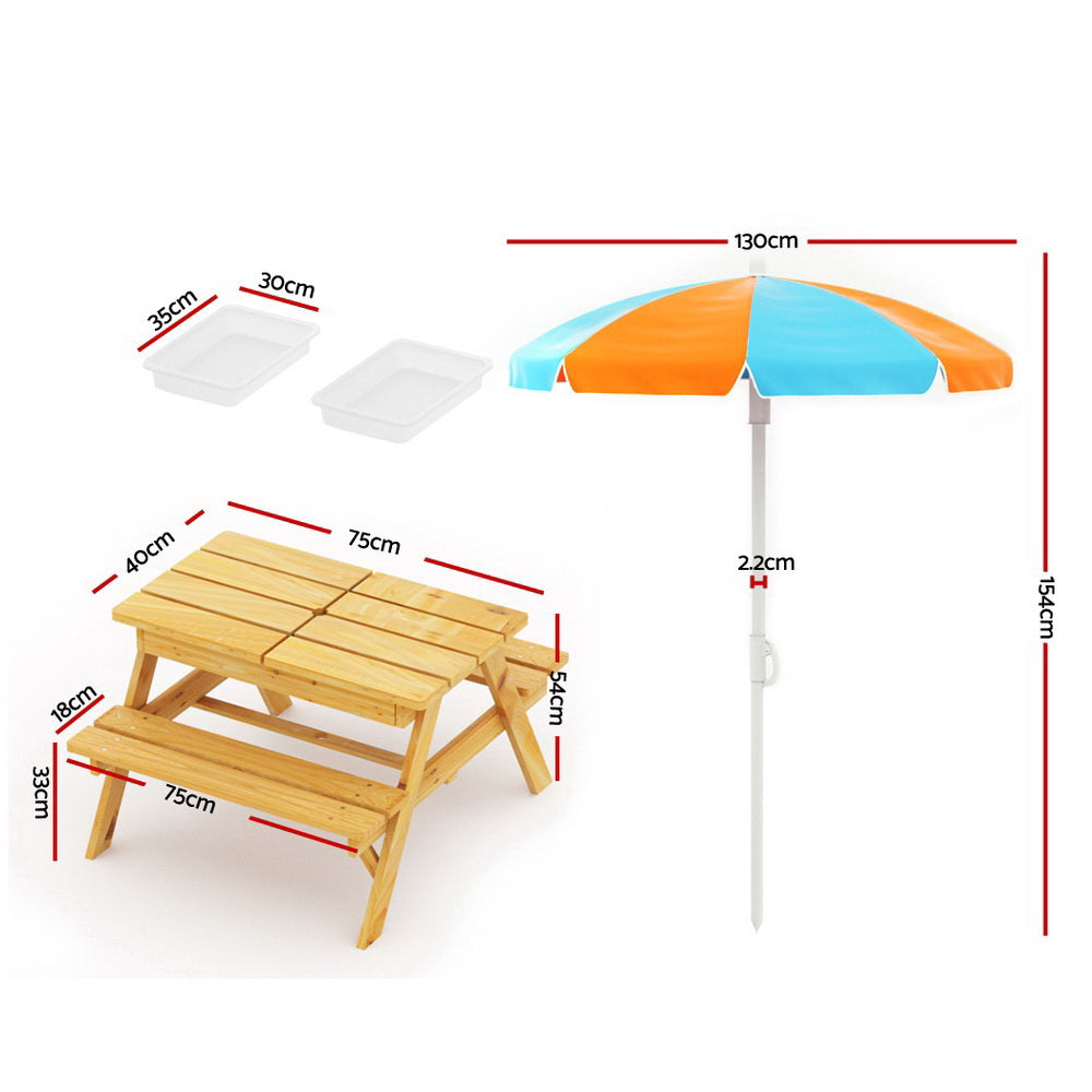 Keezi Kids Outdoor Picnic Table & Bench Set with Umbrella and Sand/Water Play Area — product image 2 of 8
